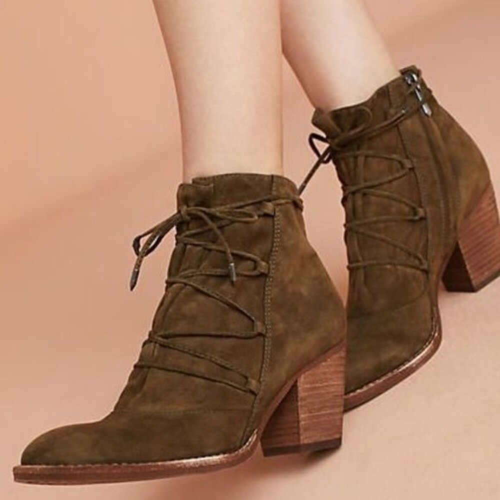 Sam Edelman 9 MILLARD‎ Moss Green Suede Heeled Lace Up Booties Ankle Boots